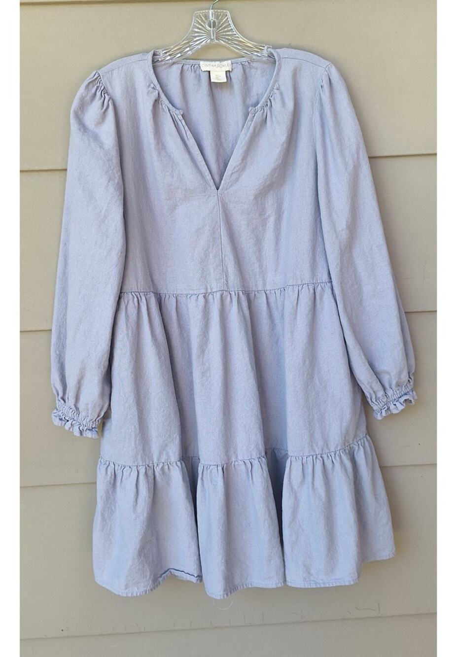 Cynthia Rowley Linen Blend Tiered Long Sleeves Short Dress Gray Minimalist Sz. L